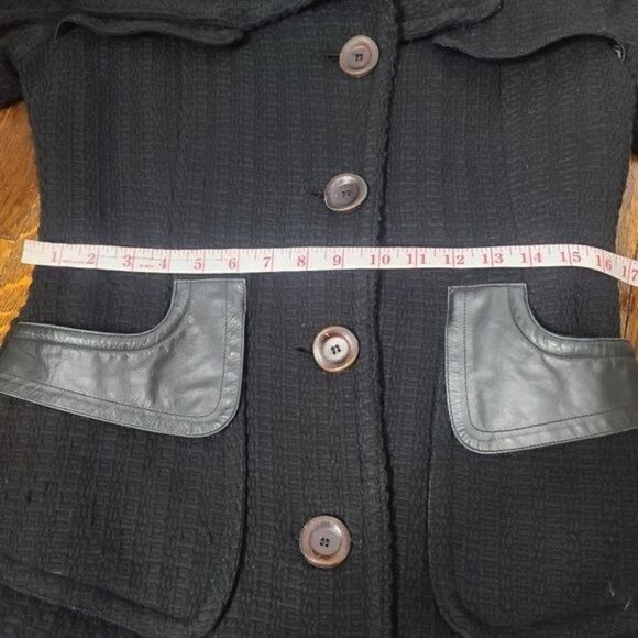 MACKAGE Black Wool With Leather Trim Woman's Peacoat size Large - Picture 7 of 14